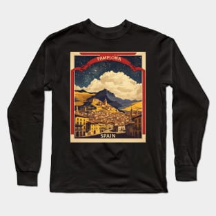 Pamplona Spain Starry Night Travel Tourism Retro Vintage Long Sleeve T-Shirt